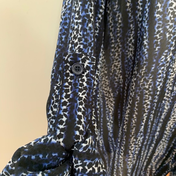 Michael Kors Animal Print Button Down Navy and White Blouse - Picture 5 of 11